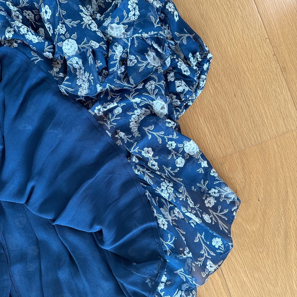 Ulla Johnson - Navy Floral Silk Ruffle Long Sleeve Dress - 4/S - Picture 8 of 9